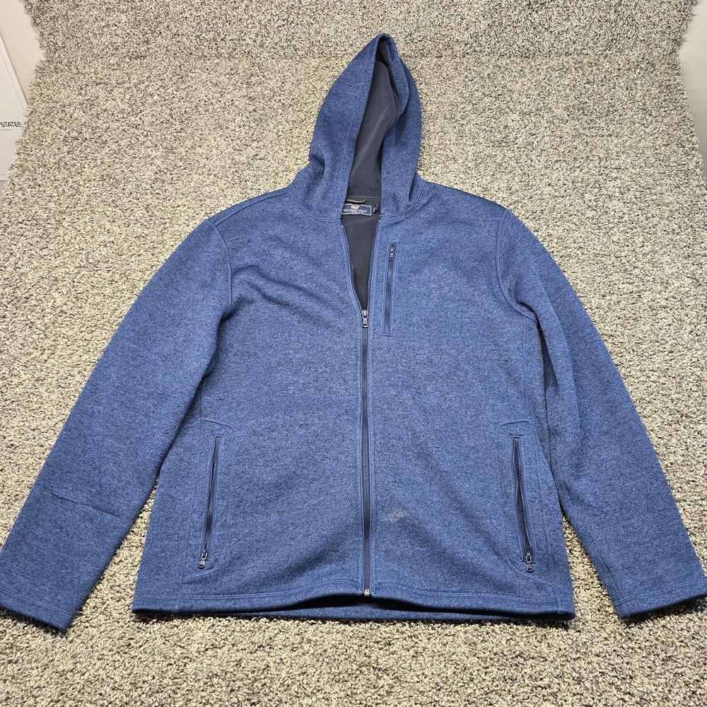 Vineyard Vines full-zip sweater fleece hoodie Men Size Large‎ Blue